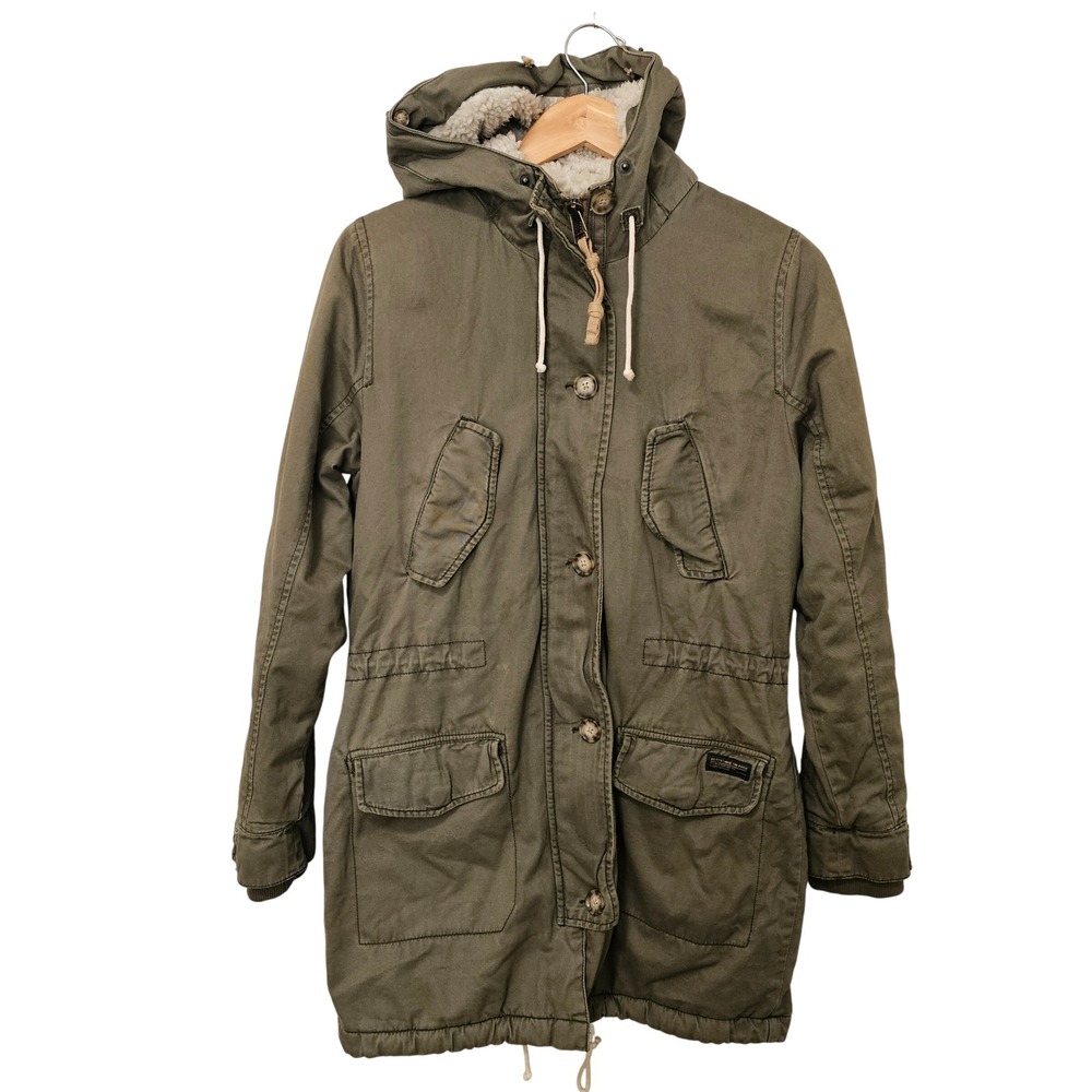 Abercrombie & Fitch Sherpa Lined Hooded Parka Jacket Olive Green Military Small